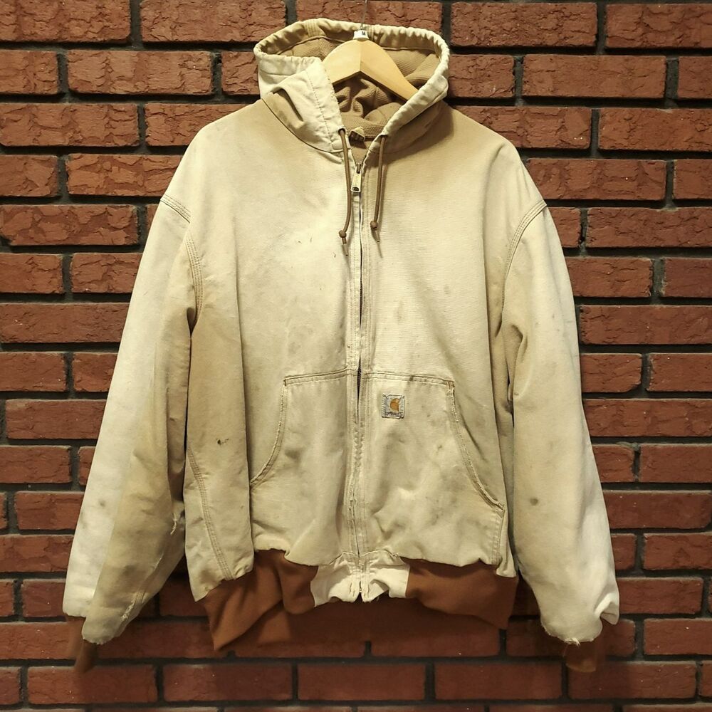 Carhartt Jacket Mens XL Faded Thrashed Distressed Hooded Coat J131 BRN Workwear